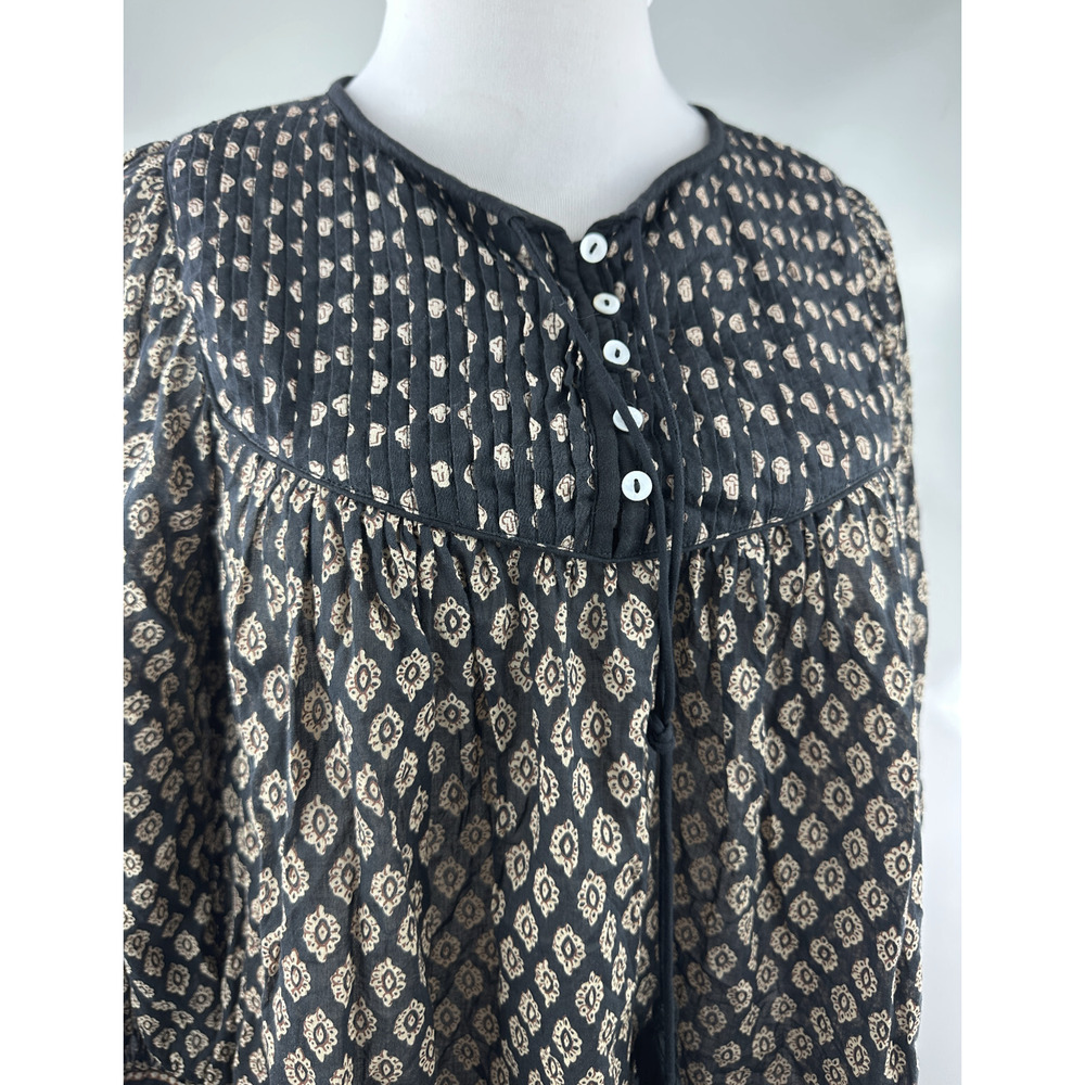 Cleobella Winter Blouse Black Brown Top Pintuck Small Peasant Boho Anthropologie - Picture 6 of 16